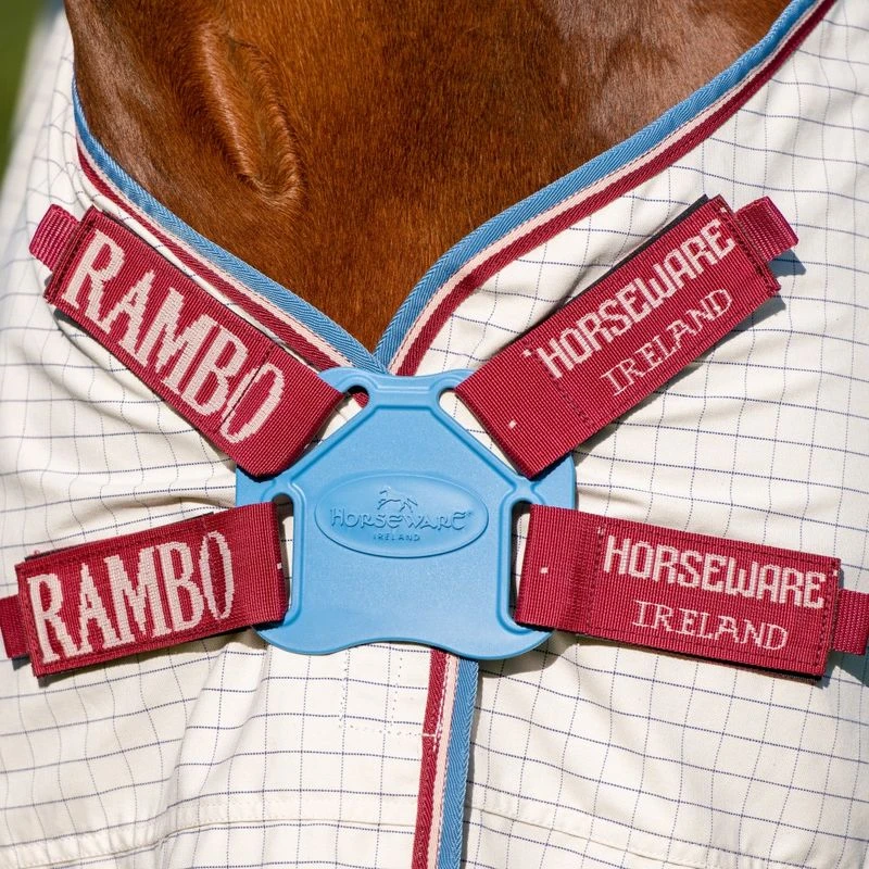 Rambo Optimo Supreme Summer Sheet with Disc Front Closure - Navy Check/Cherry, Peach & Blue Rambo Optimo Supreme Summer Sheet With Disc Front Closure - Navy Check/Cherry, Peach & Blue -Equestrian Gear 467647 800 auto