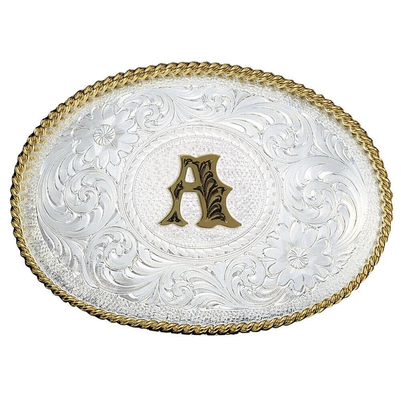 Montana Silversmiths Initial A Silver Engraved Gold Trim Western Belt Buckle (700A) Montana Silversmiths Initial A Silver Engraved Gold Trim Western Belt Buckle (700A) -Equestrian Gear 496975 800 auto