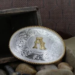 Montana Silversmiths Initial A Silver Engraved Gold Trim Western Belt Buckle (700A) 2 Montana Silversmiths Initial A Silver Engraved Gold Trim Western Belt Buckle (700A) -Equestrian Gear 496977 800 auto