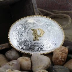 Montana Silversmiths Initial P Silver Engraved Gold Trim Western Belt Buckle (700P) -Equestrian Gear 497010 800 auto