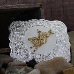 Montana Silversmiths Scalloped Silver Western Belt Buckle With Bull Rider (61669-528) -Equestrian Gear 497025 800 auto