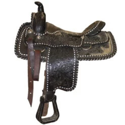Used Circle Western Saddle With Buckstitching 15" - Dark Brown